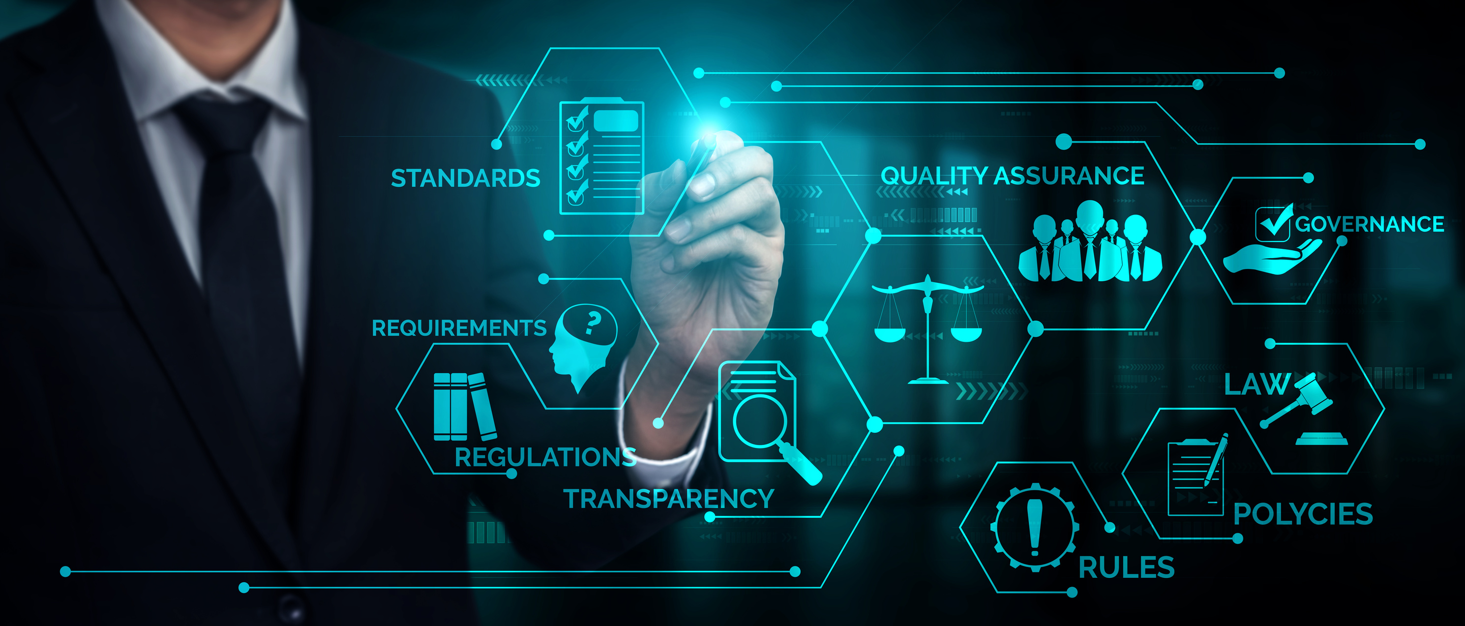 Compliance rule law and regulation graphic interface for business quality policy
